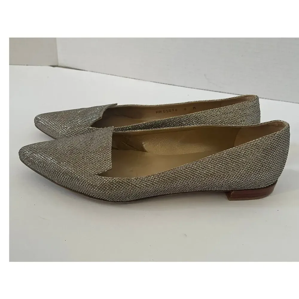 Women's Stuart Weitzman Pointed Metallic Silver Shimmer Flats Size 8M‎